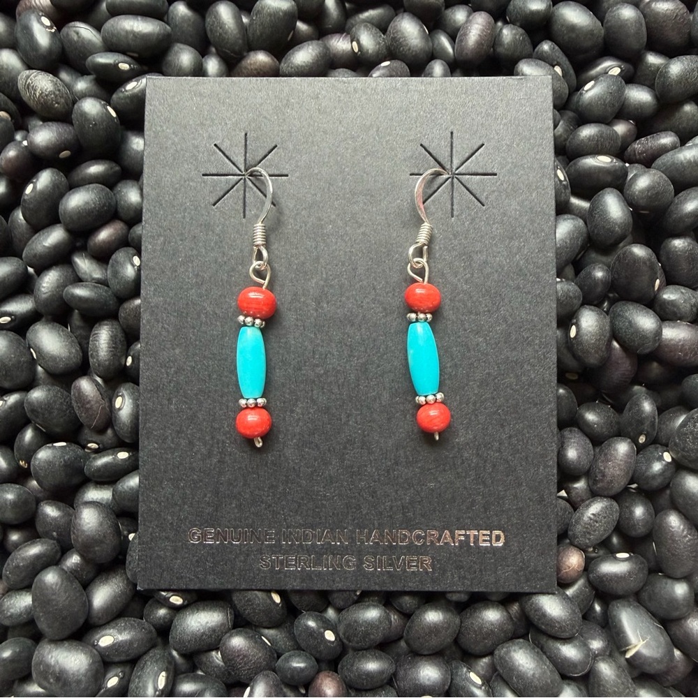 Navajo Native Made Turquoise & Spiny Oyster Earrings